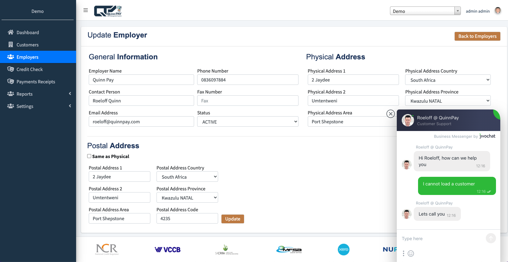 screenshot of Quinn Pay